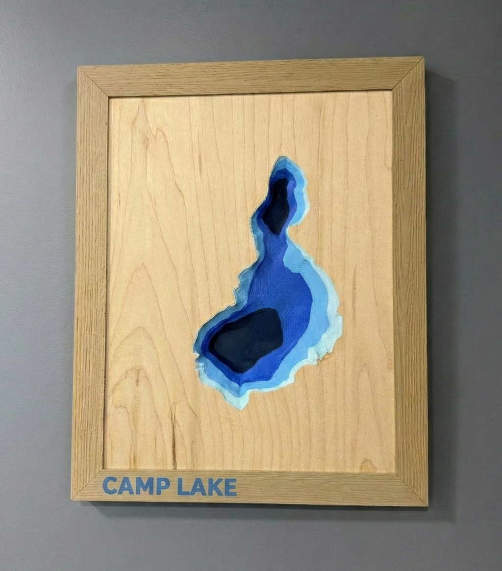 Camp Lake Map - 3D Printed - Bathymetric (Topographical Map) [Kenosha County, WI]