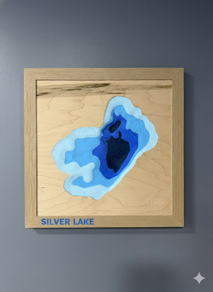 Silver Lake Map - 3D Printed - Bathymetric (Topographical Map) [Kenosha County, WI]