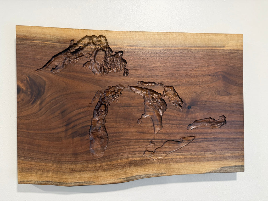 Great Lakes Map - 3D Carved - Bathymetric (Topographical Map)