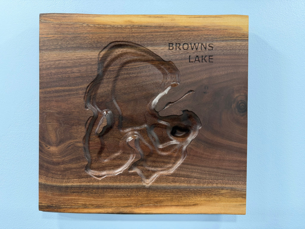 Browns Lake Map - 3D Carved - Bathymetric (Topographical Map)  [Racine County, WI]