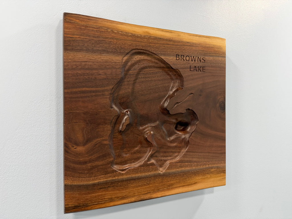 Browns Lake Map - 3D Carved - Bathymetric (Topographical Map)  [Racine County, WI]